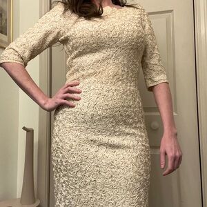 Vintage 1960's Caledonia Ivory Ribbon Dress Scoop Neck with a Dipped Back